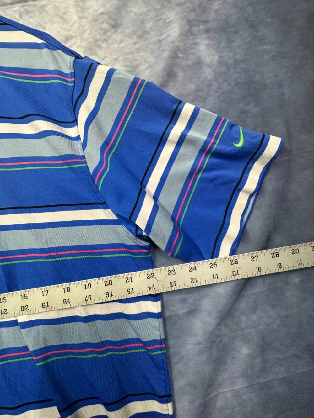 Men's Blue White Striped Nike Golf Pullover Polo Shirt Size Large